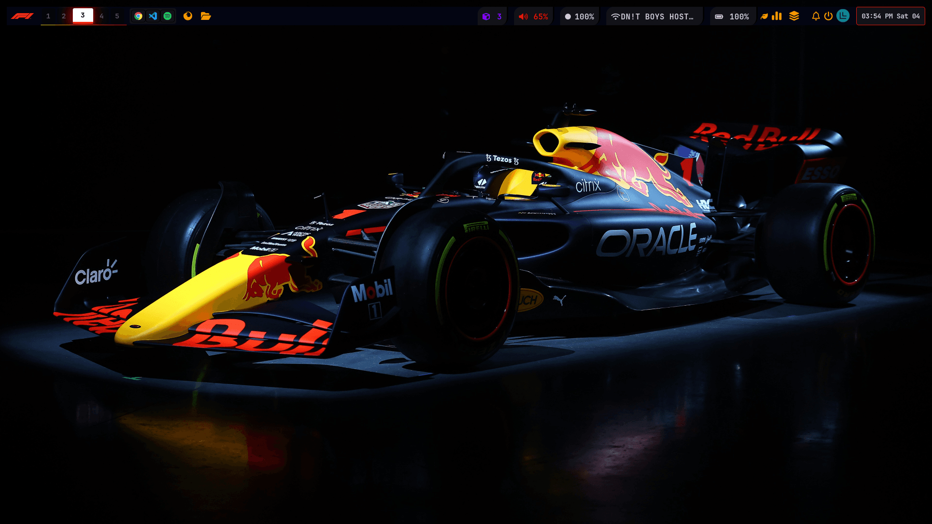 Arch Linux setup with Red Bull Racing wallpaper